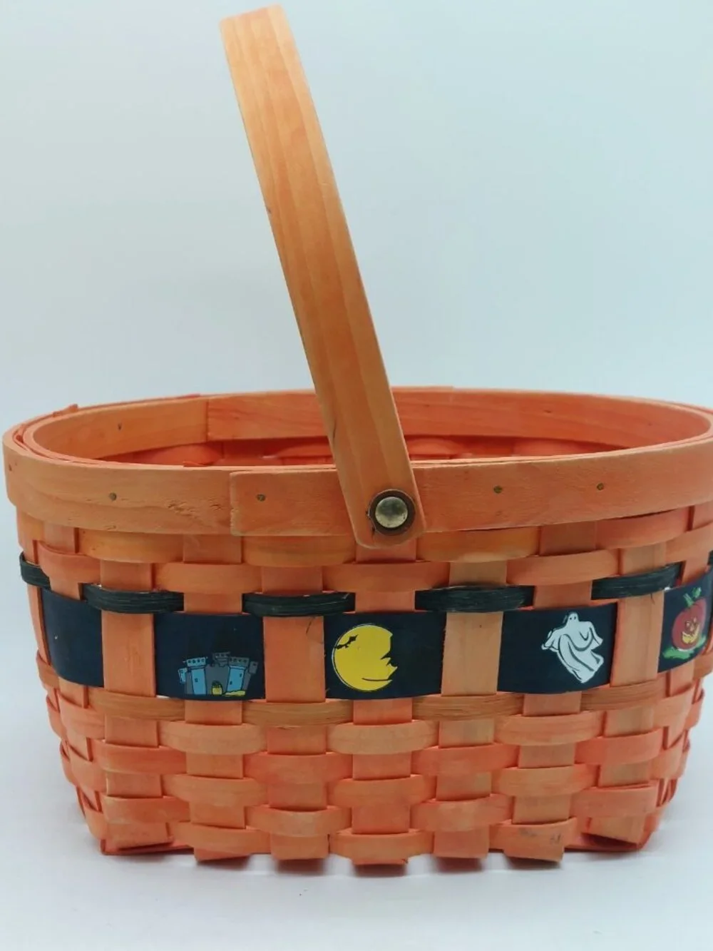 Halloween Basket Tan Brown Handle Black Ban Cat Ghost 5.5